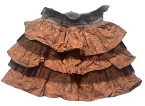Persnickety Girls Tiered Ruffle Tulle Skirt Brown Floral Boho Youth M
